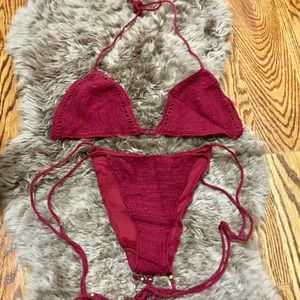 Cheeky Crochet Bikini Set Maroon Red